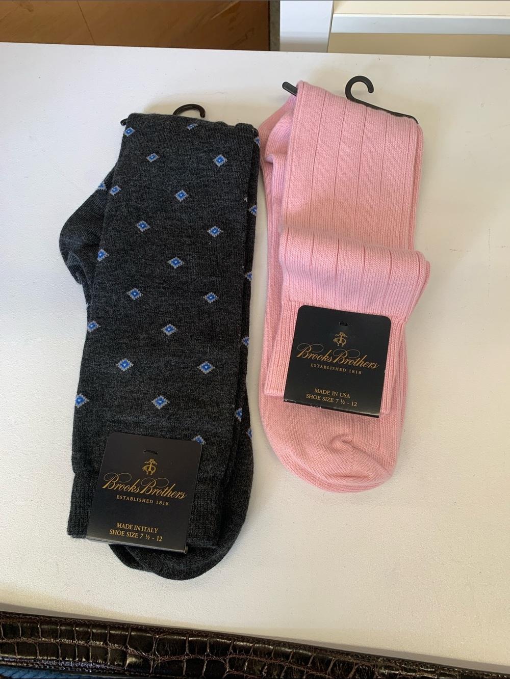 Brooks Brothers Charcoal Diamond Pattern & Pink Ribbed Dress Socks
